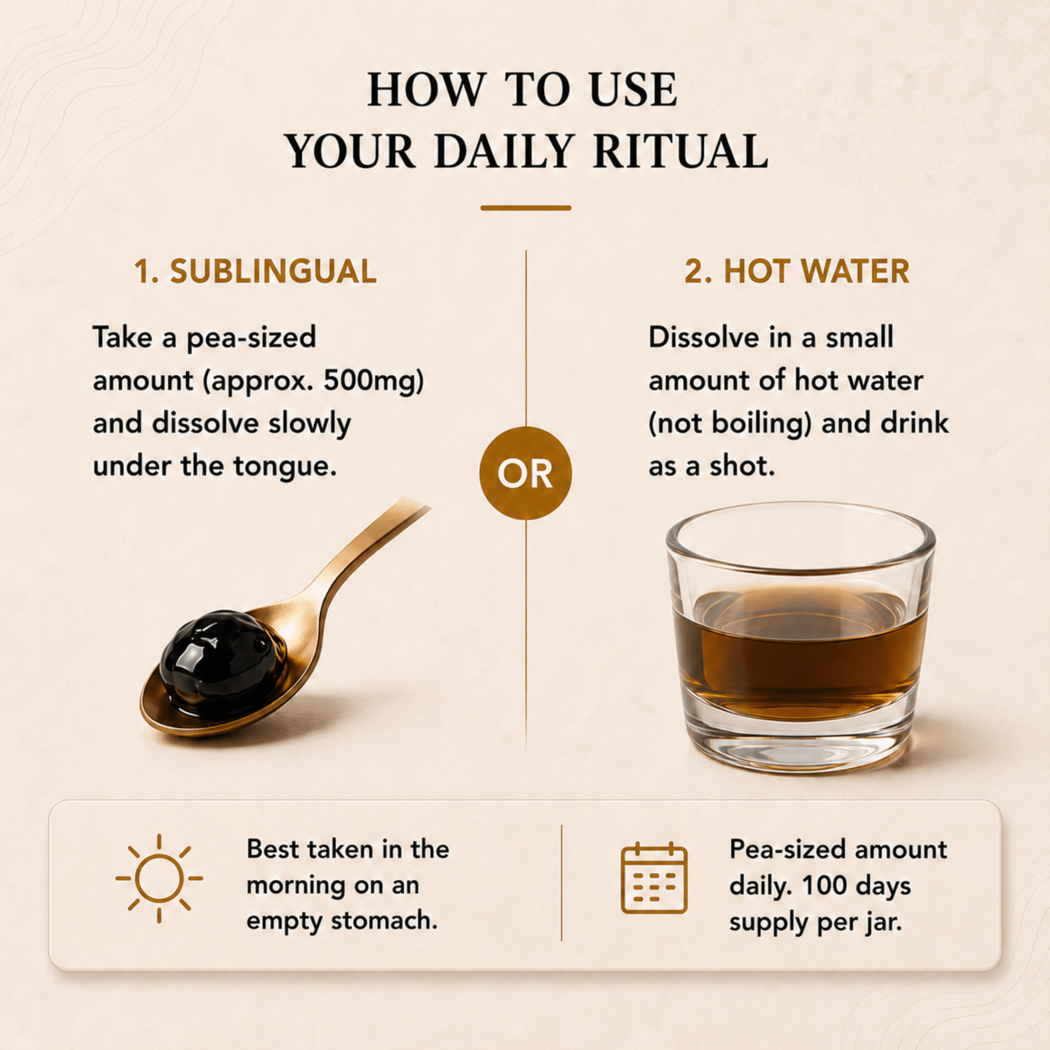 How to use Ancient Extracts Pure Shilajit Resin with sublingual and hot water methods