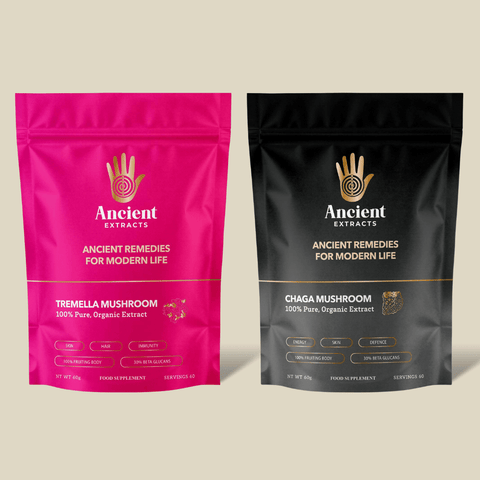 Beauty Pair Tremella & Chaga Mushroom Extracts - 30% Beta Glucans (60g each) - Mushroom Extract - Ancient Extracts