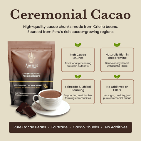 Ceremonial Grade Cacao Chunks - 100% Raw Criolla - 100g - Nutrition support - Ancient Extracts