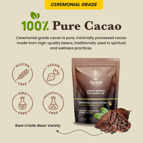 Ceremonial Grade Cacao Chunks - 100% Raw Criolla - 100g - Nutrition support - Ancient Extracts