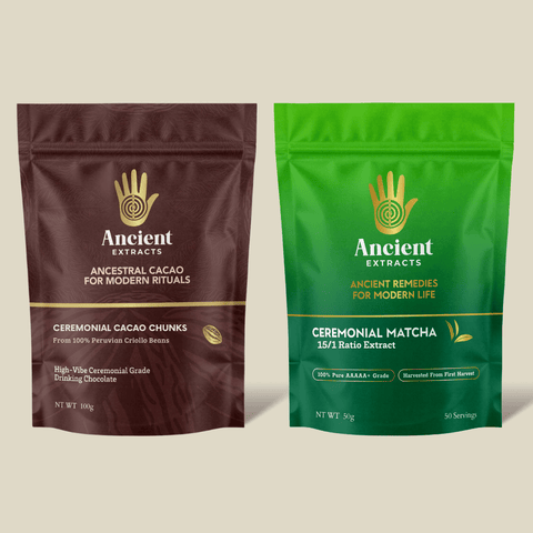Ceremonial Pair - Matcha AAAA+ Grade & Cacao Chunks - 100% Raw Criolla - Nutrition support - Ancient Extracts