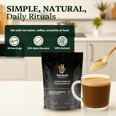 Chaga Mushroom Extract Powder - 30% Beta - glucan (60g) - Mushroom Extract - Ancient Extracts