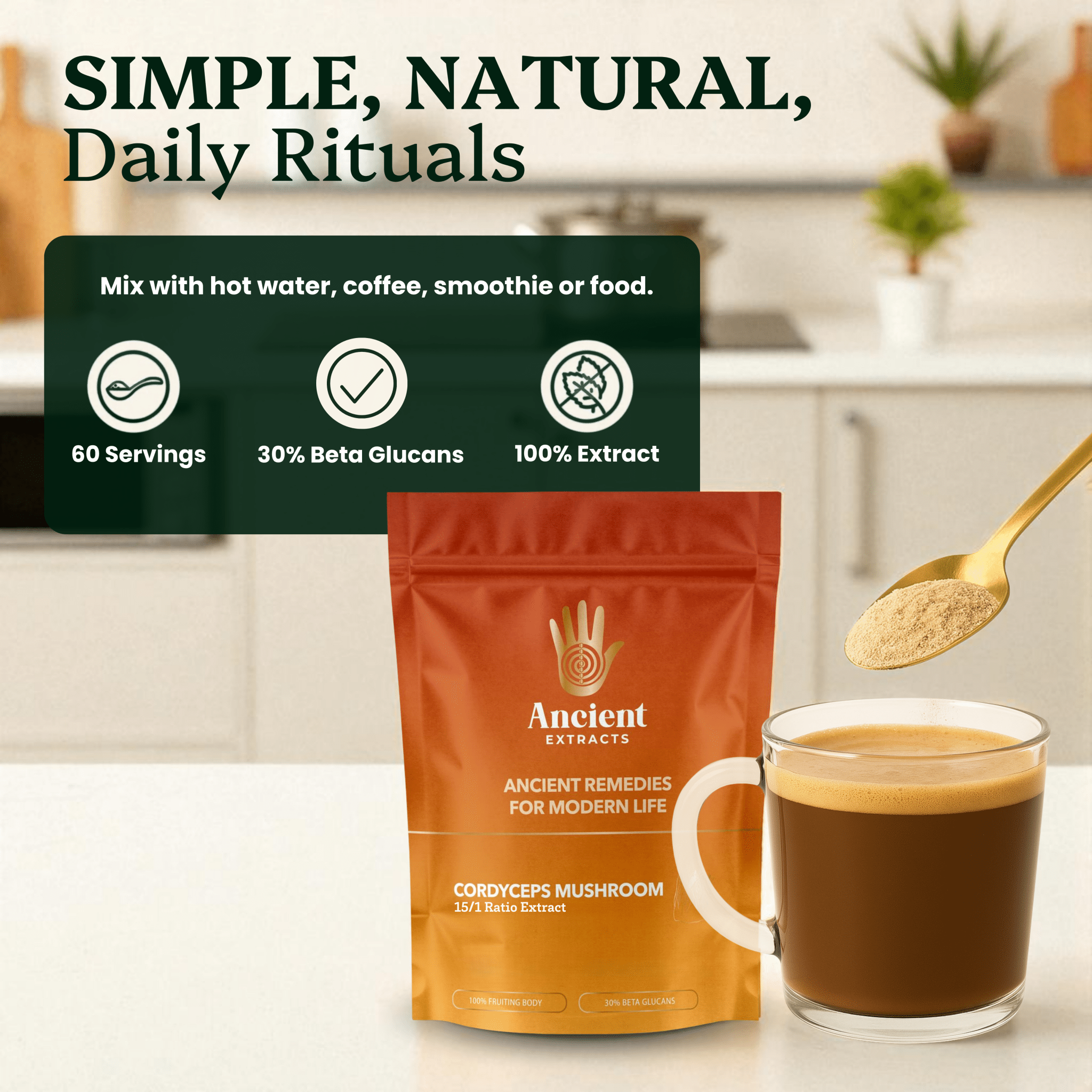 Cordyceps Mushroom Extract Powder - 30% Beta-glucan (60g)