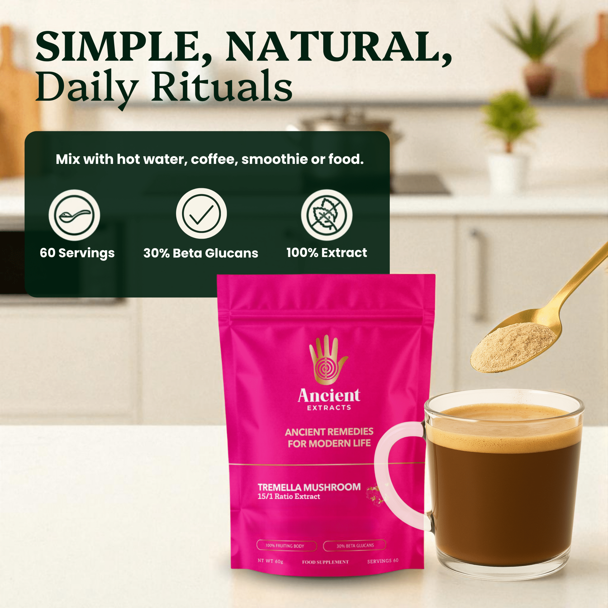 Tremella Mushroom Organic Extract - 30% Beta Glucans (60g)