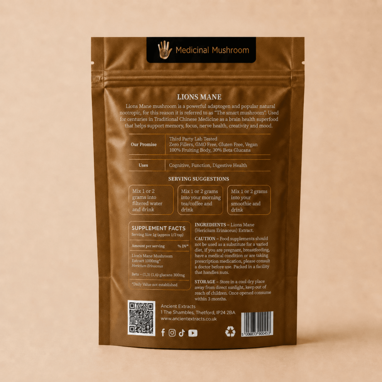 Lion's Mane Mushroom Extract Powder - Mushroom Extract - Ancient Extracts