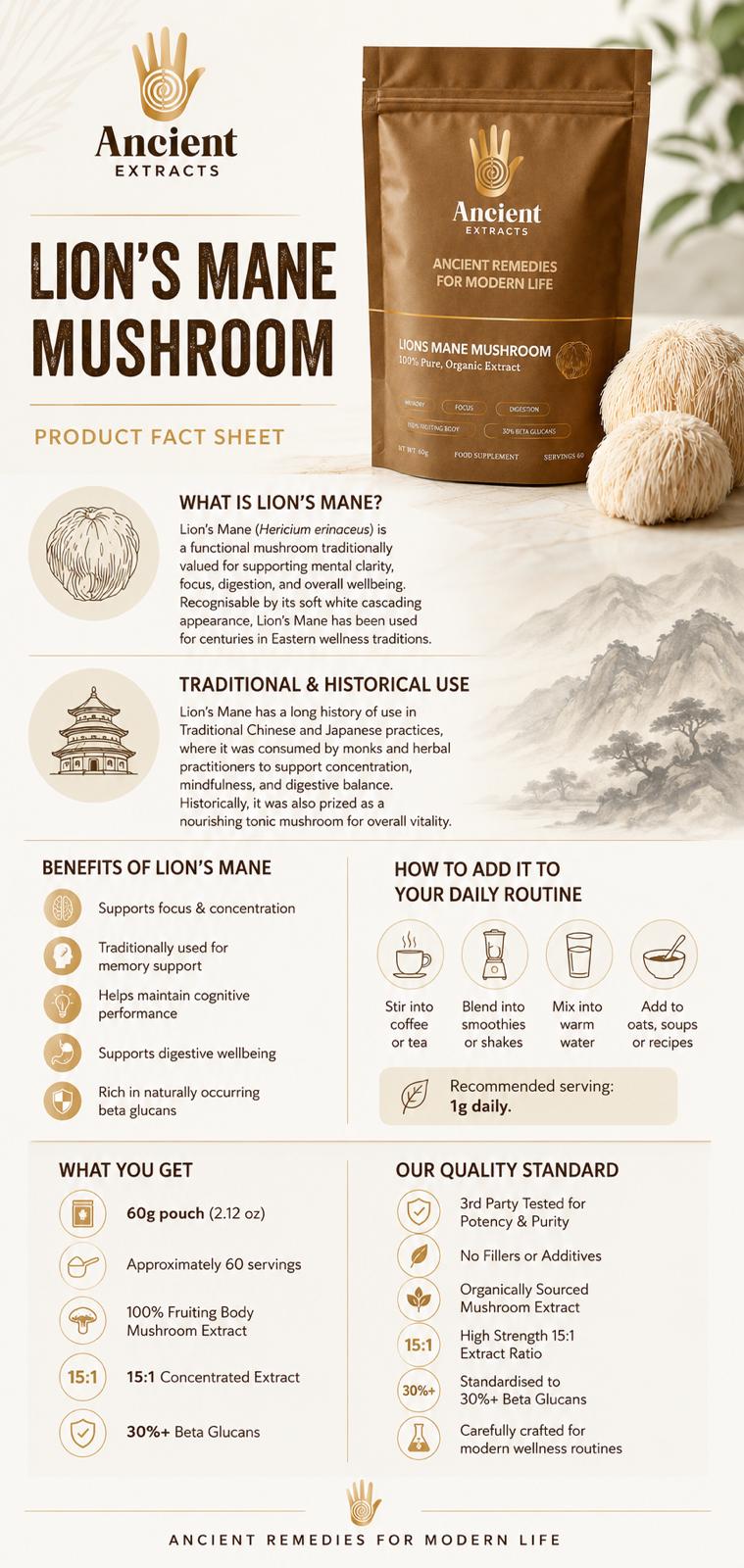 Lion's Mane Mushroom Extract Powder